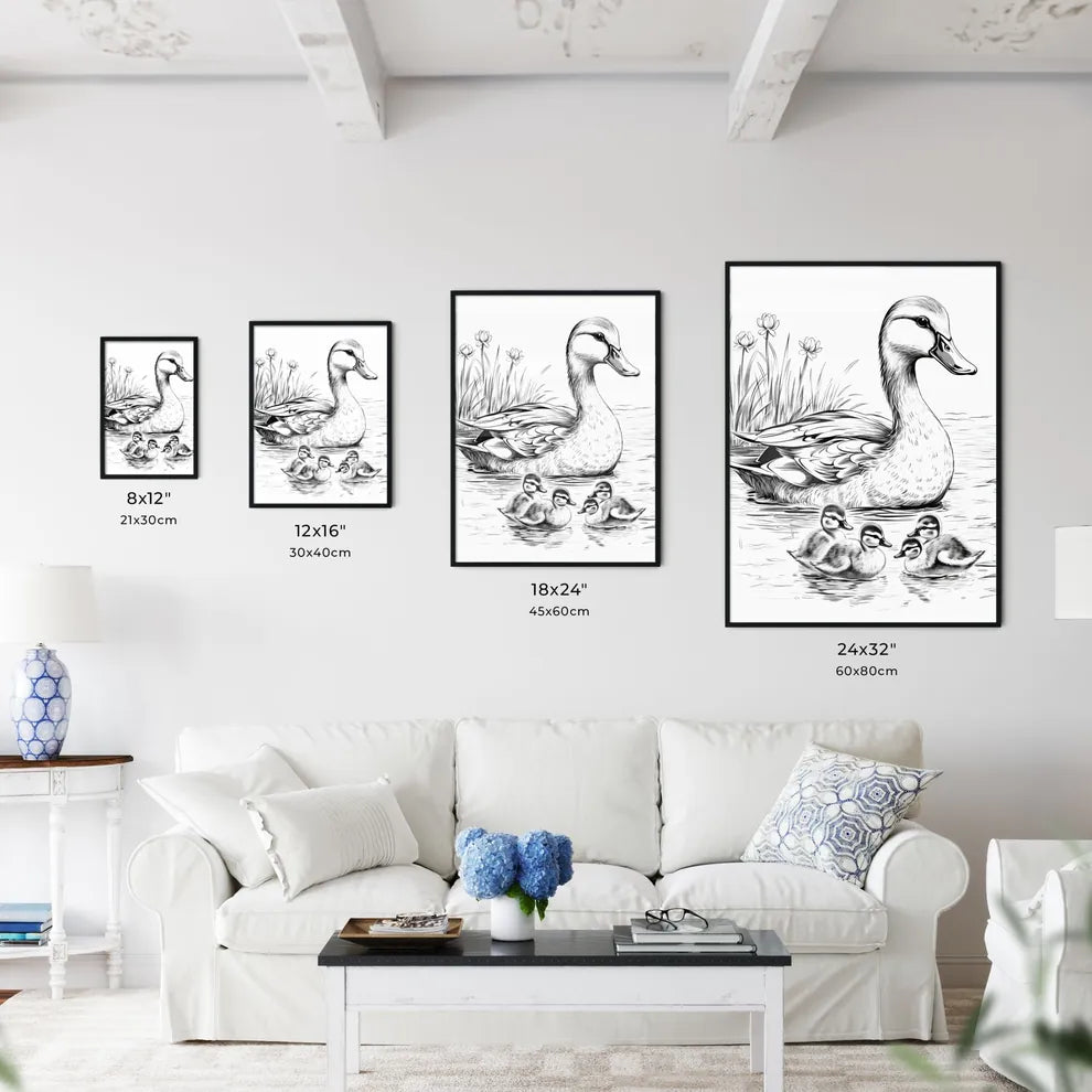 Duck With Ducklings In Water Art Print