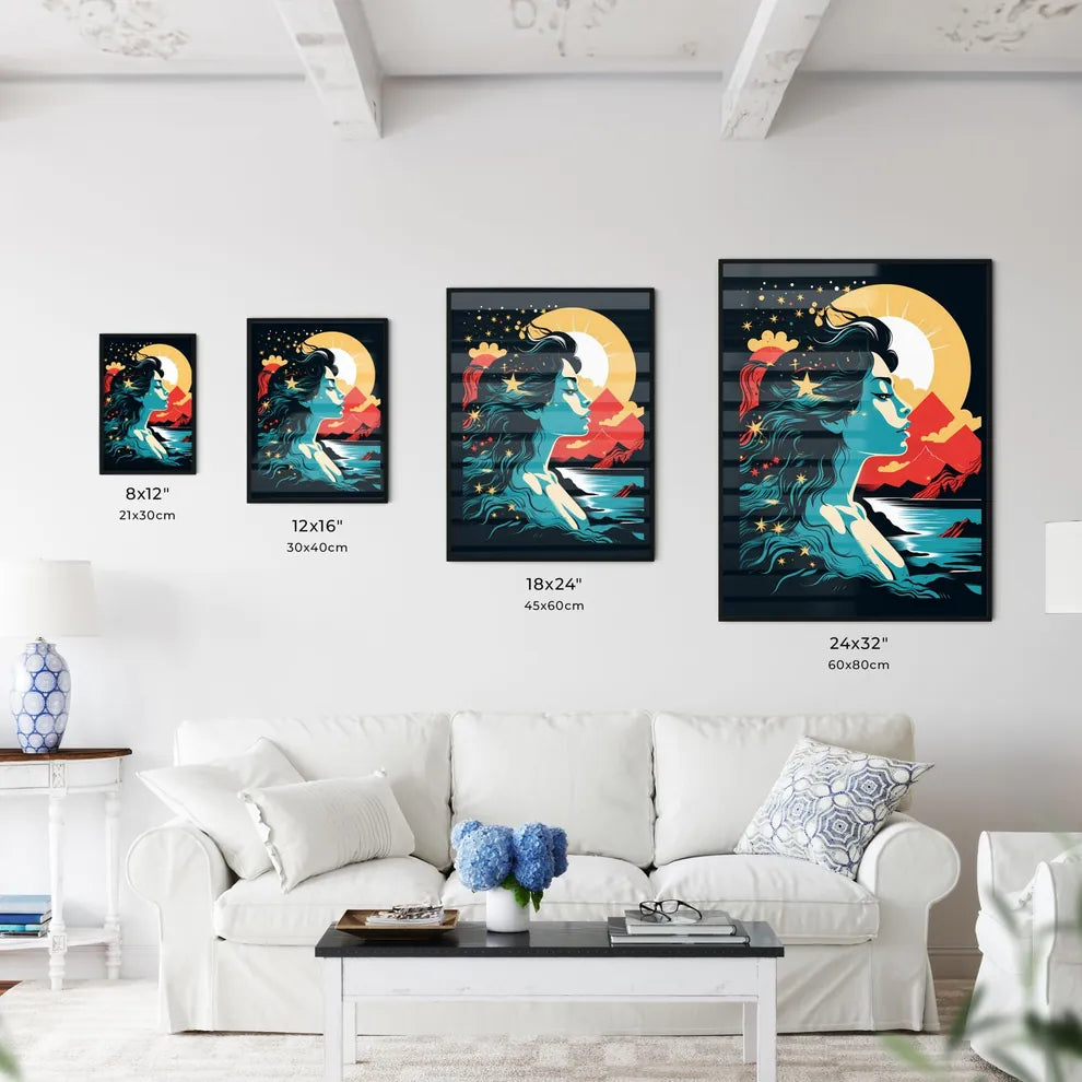 Woman With Long Hair And A Sunset Art Prin Wall Art