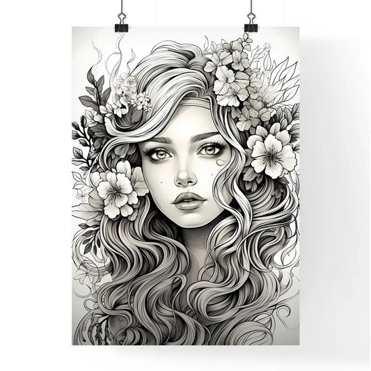 Drawing Of A Woman With Flowers In Her Hair Poster