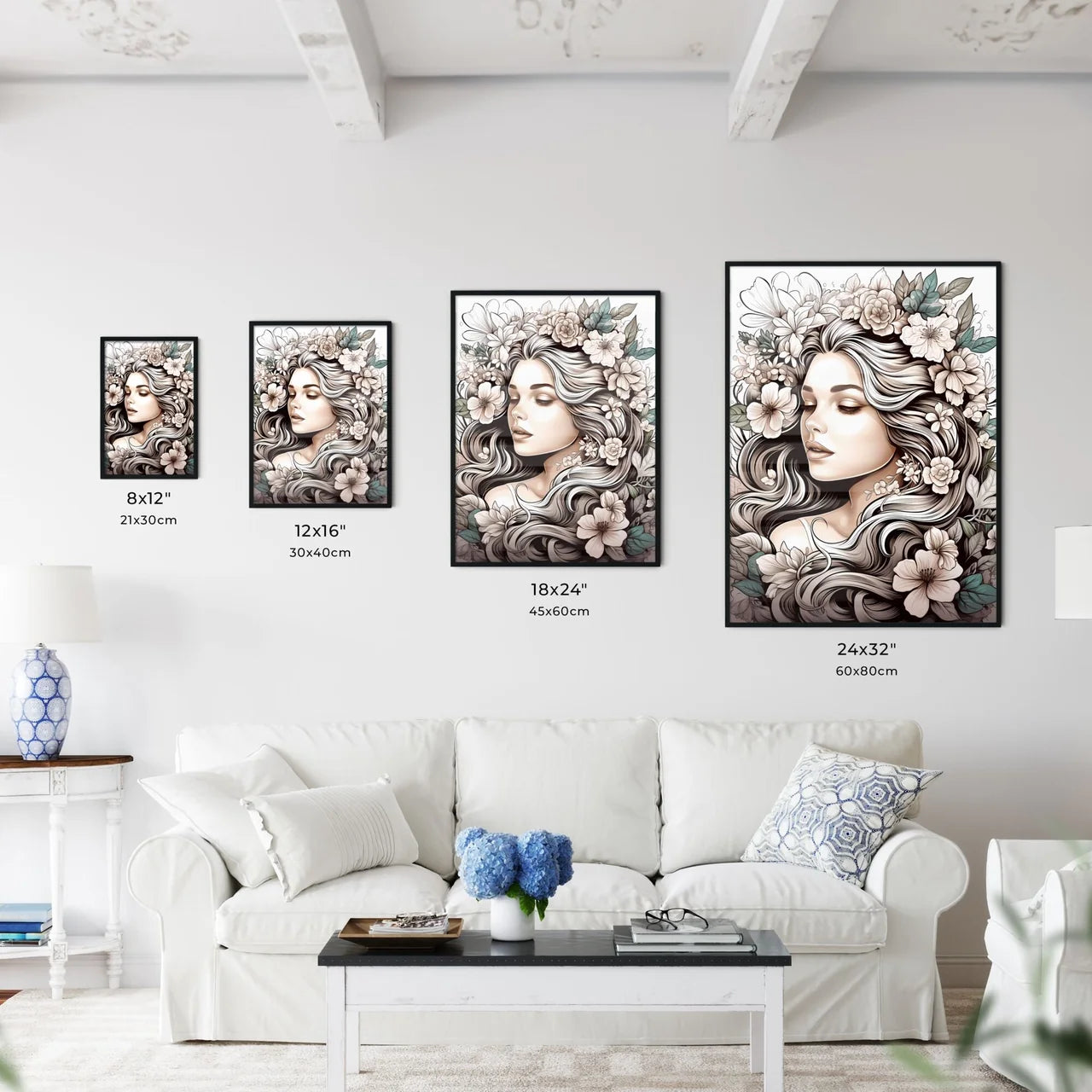 Woman With Flowers In Her Hair Art Prin Wall Art