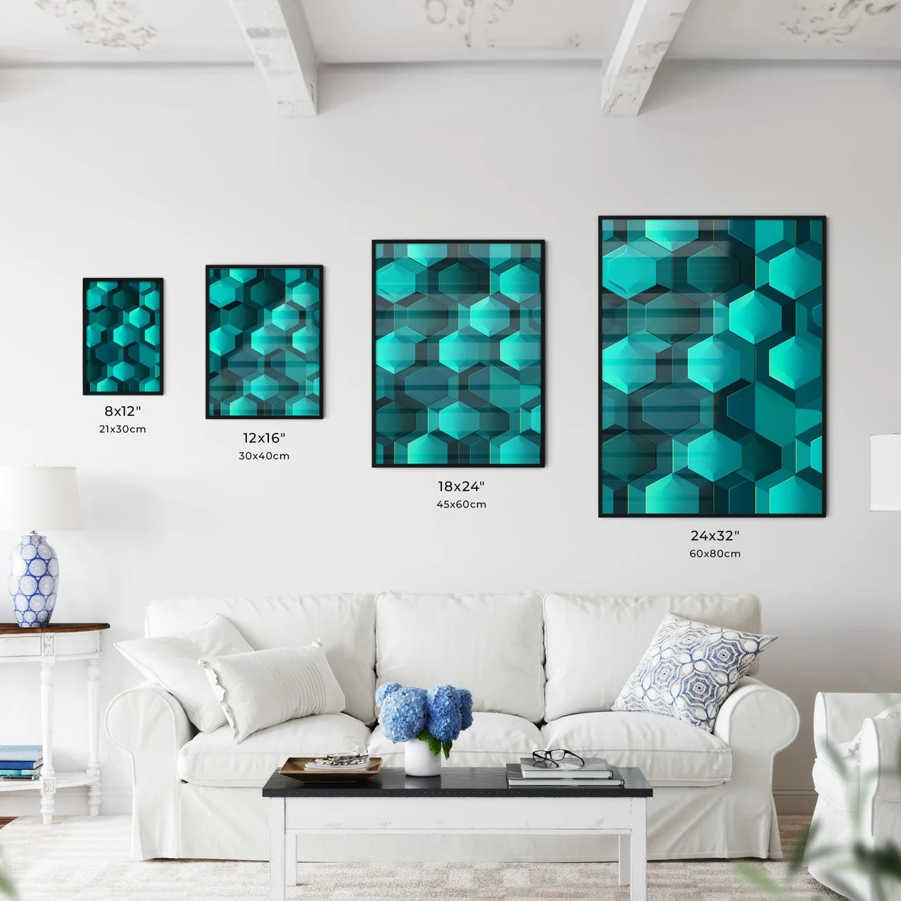Blue Hexagons On A Surface Art Prin Wall Art