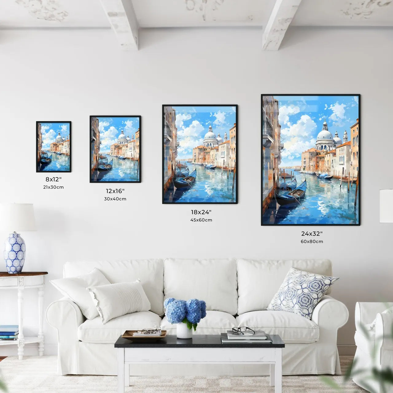 Water Canal With Boats And Buildings In The Background With Grand Canal In The Background Art Print Interior Design