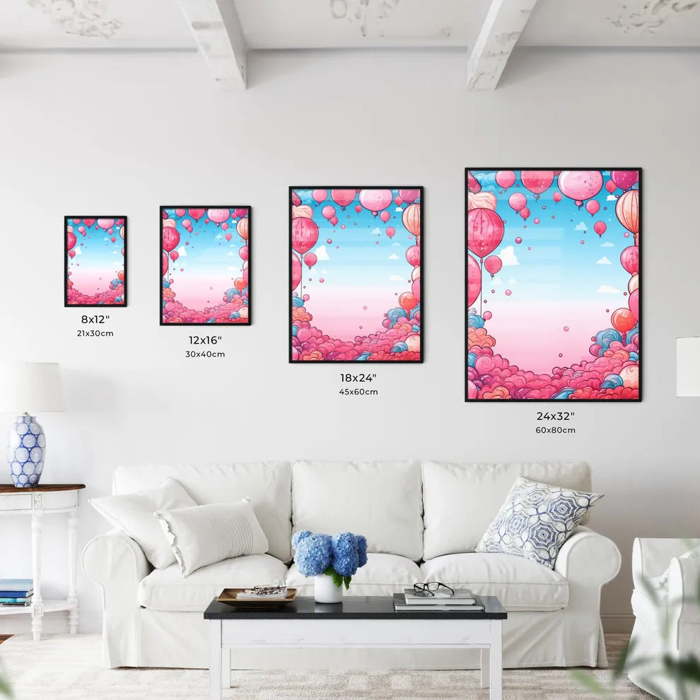 Cartoon Of Pink Balloons In The Sky Art Prin Wall Art