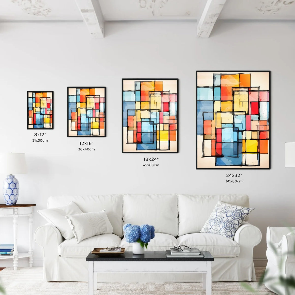 Colorful Squares With Black Lines Art Prin Wall Art