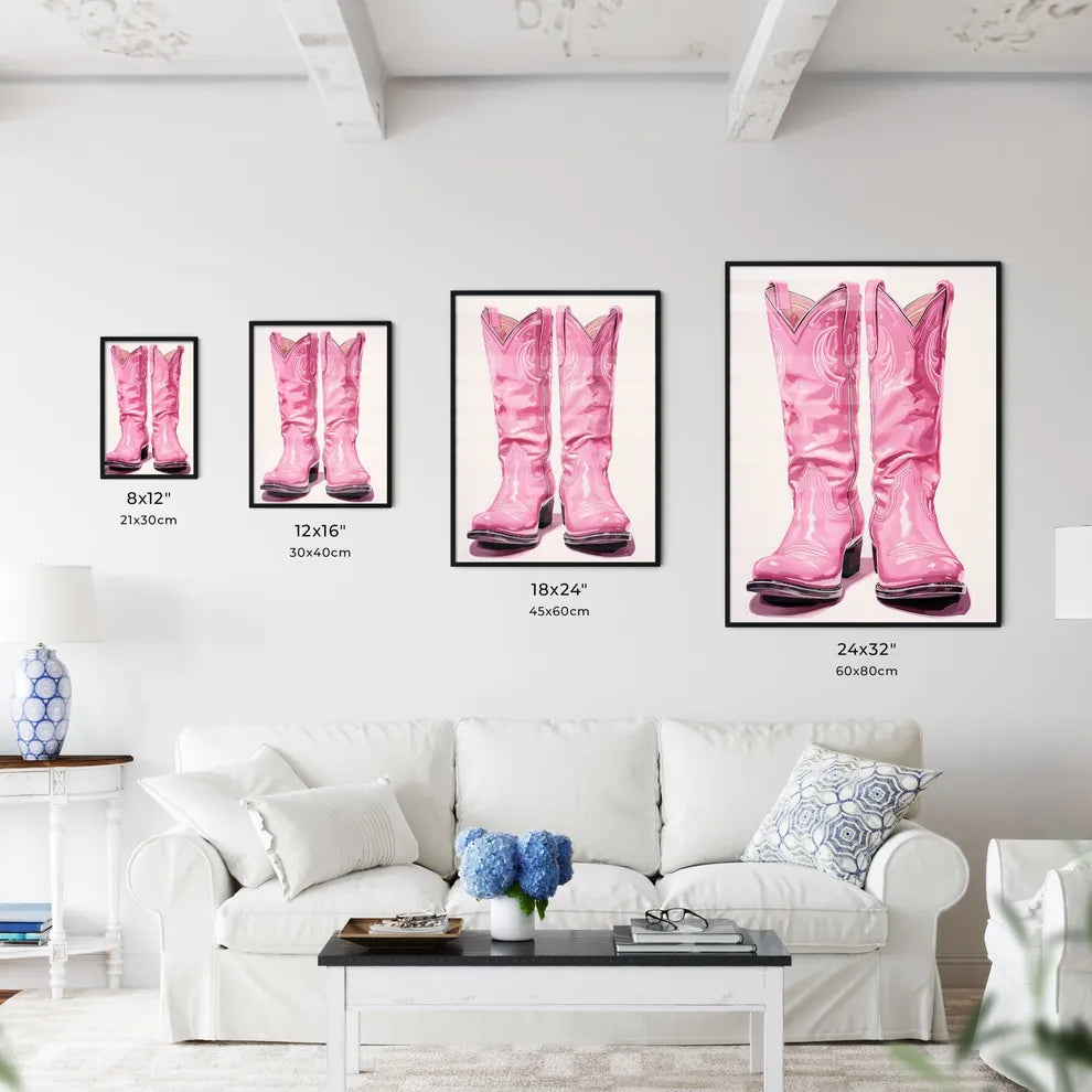 Pair Of Pink Cowboy Boots Art Prin Wall Art