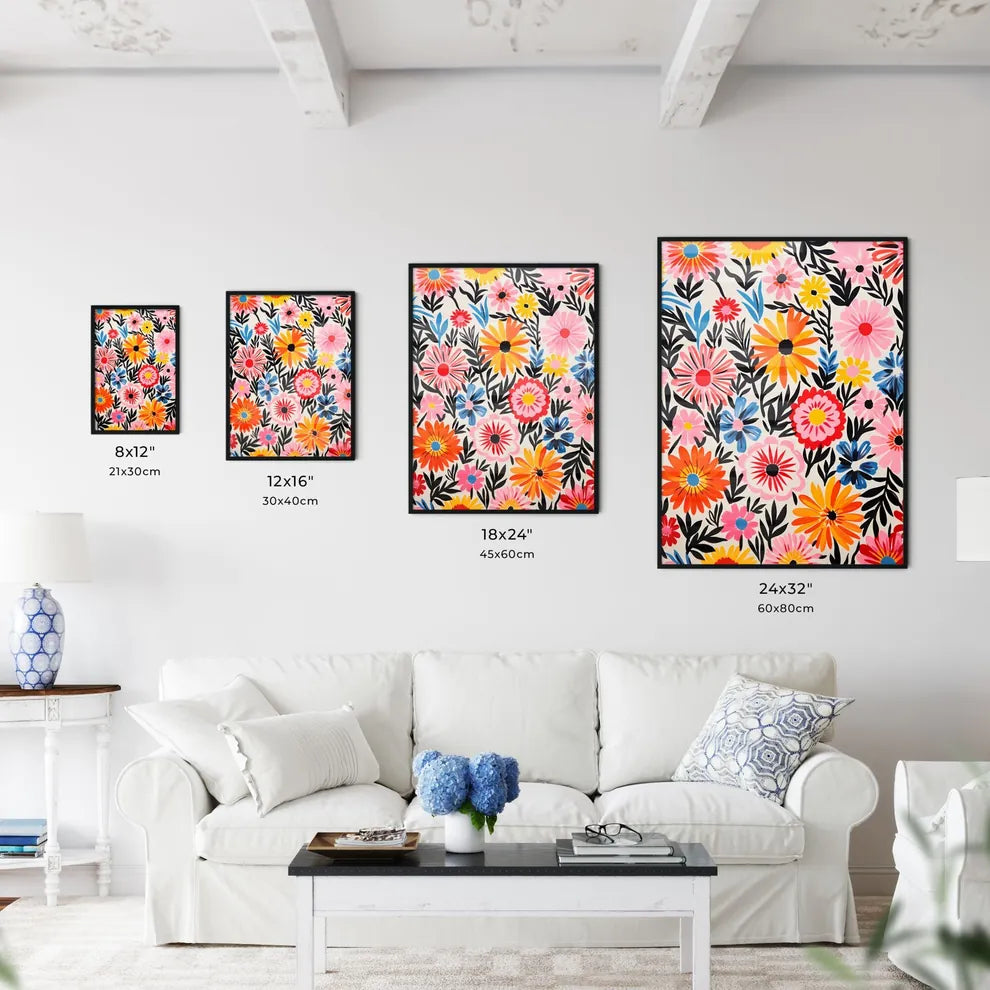 Colorful Flower Pattern On A White Surface A Wall Art