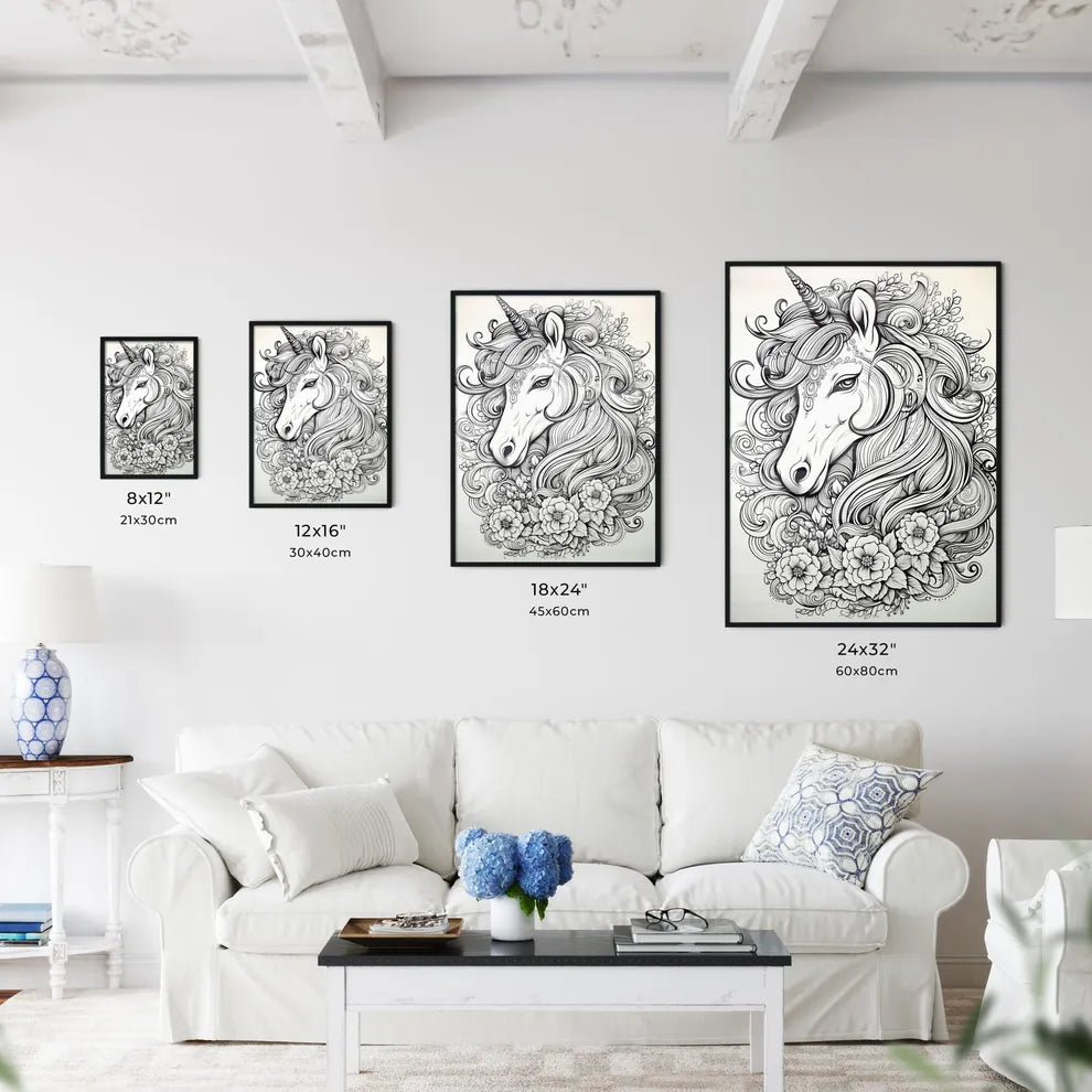 Drawing Of A Unicorn With Flo Art Print
