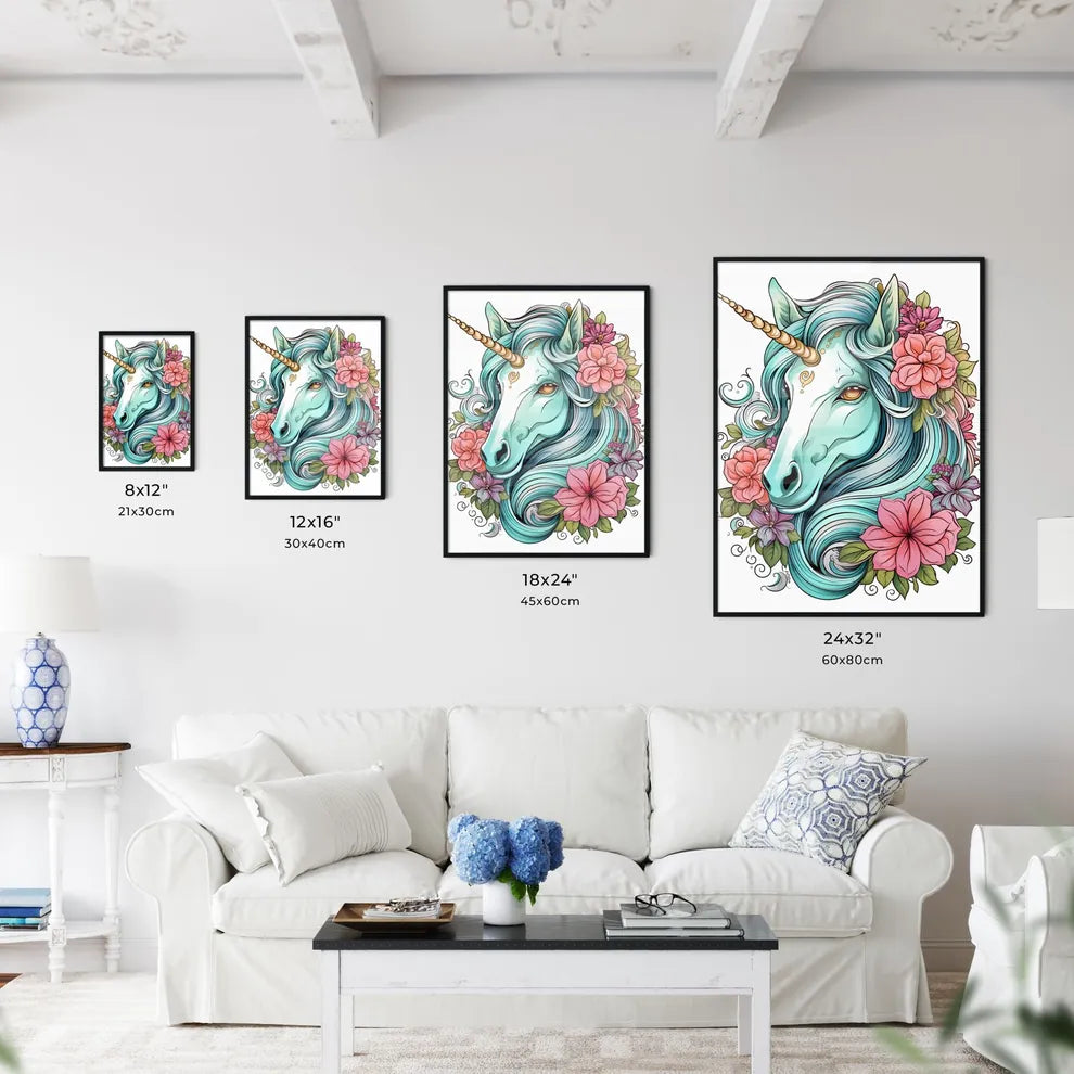 Unicorn With Flowers And Leav Art Print