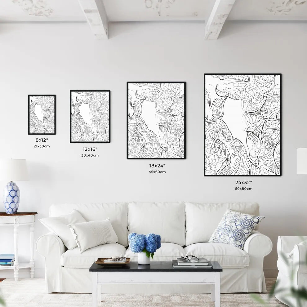 Black And White Drawing Of A Couple Of Anima Wall Art