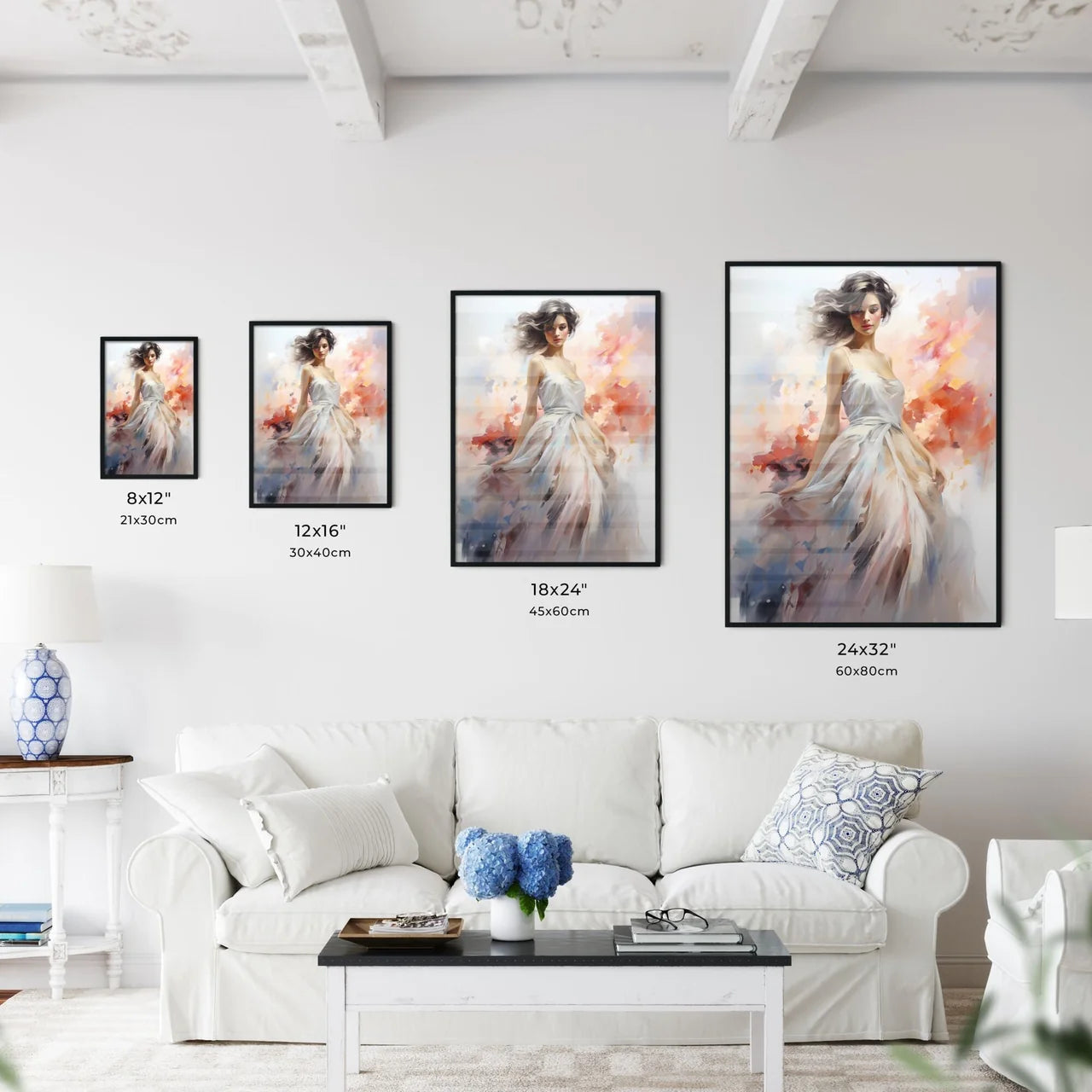 Painting Of A Woman In A White Dress Art Pri Wall Art