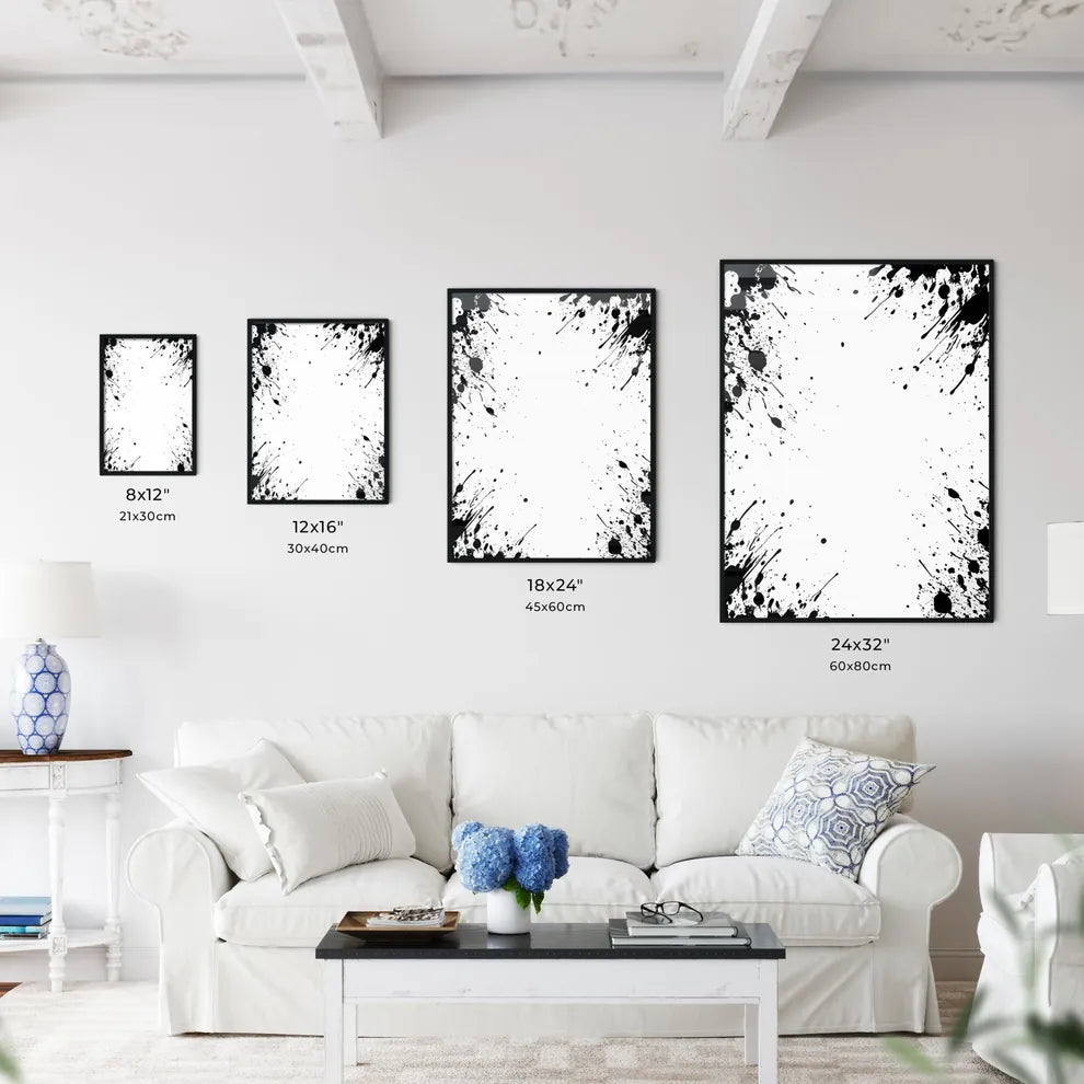 Black Paint Splatters On A White Background Wall Art