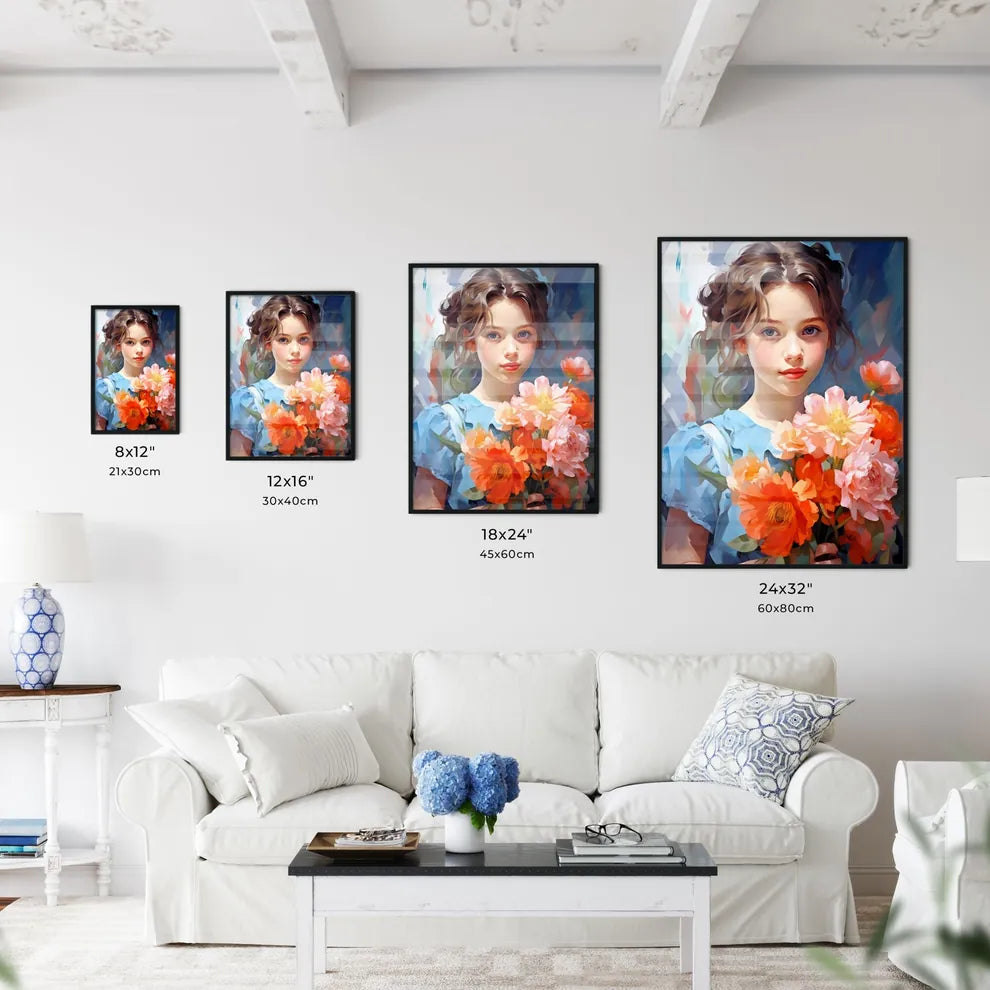 Girl Holding Flowers Art Prin Wall Art