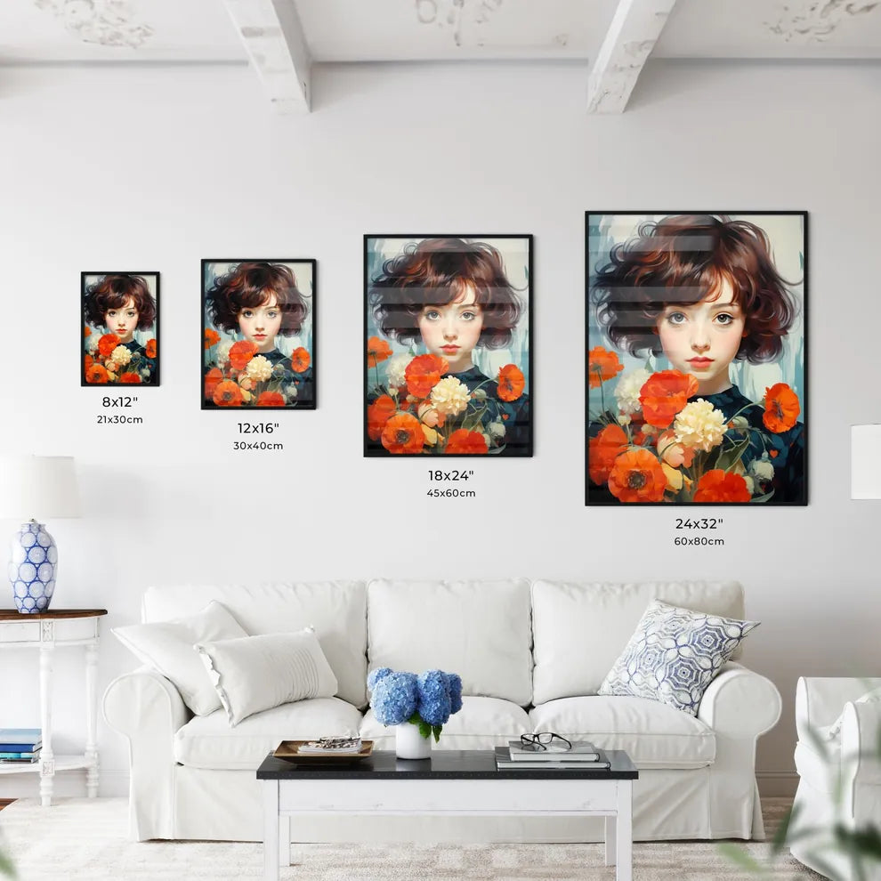Girl With Red Hair Holding Flowers Art Prin Wall Art