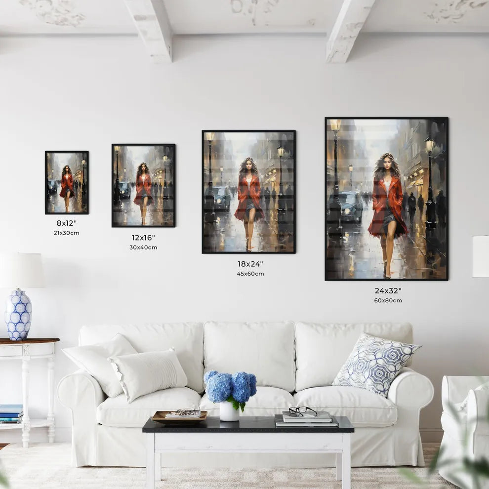 Woman Walking On A Wet Street Art Print Interior Design