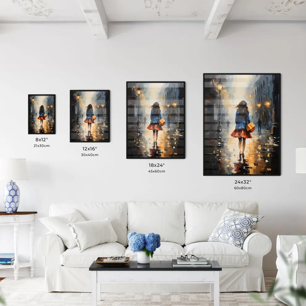 Woman Walking In A City Street Art Print Interior Design