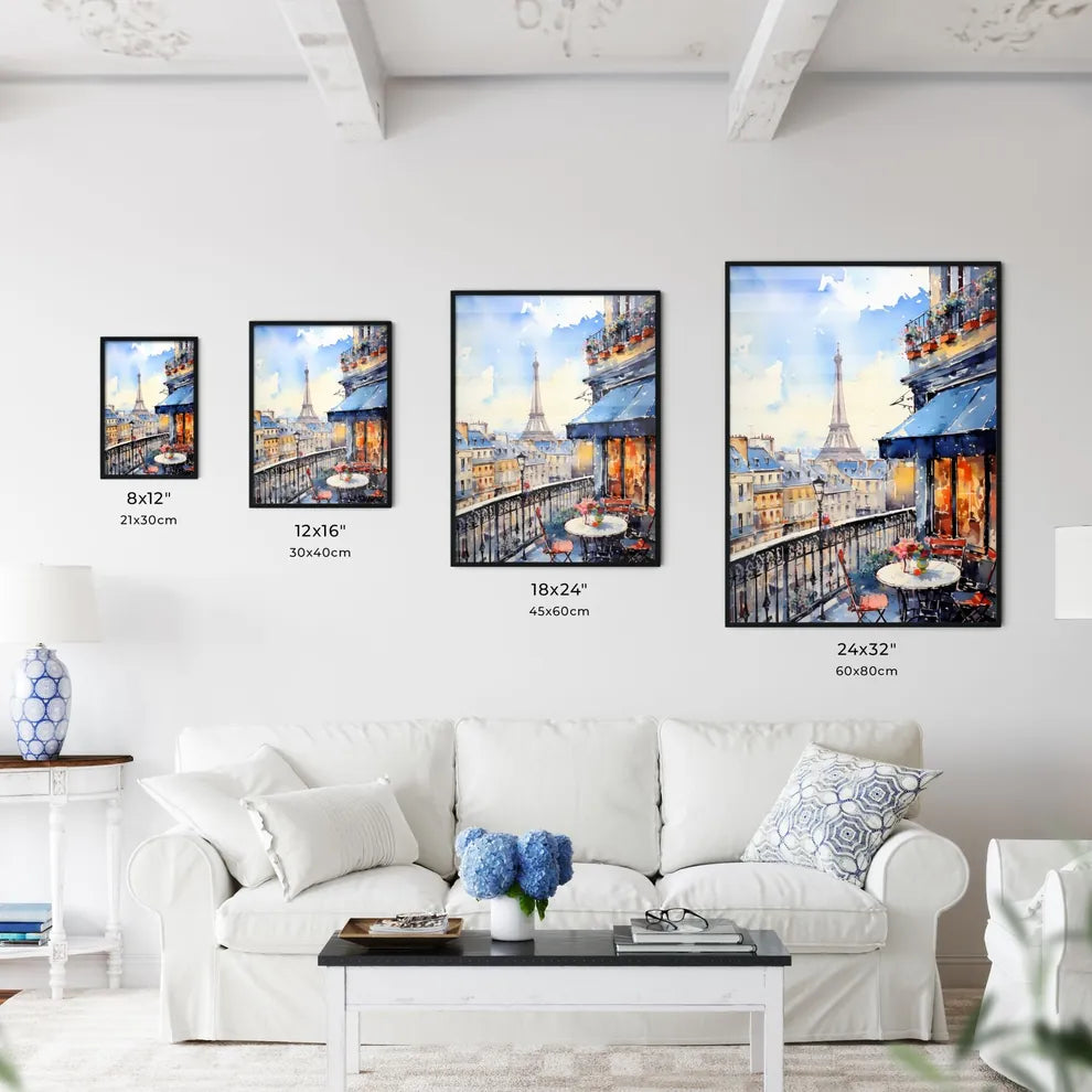 Watercolor Painting Of A Balcony With A Tower In The Background Art Print Interior Design