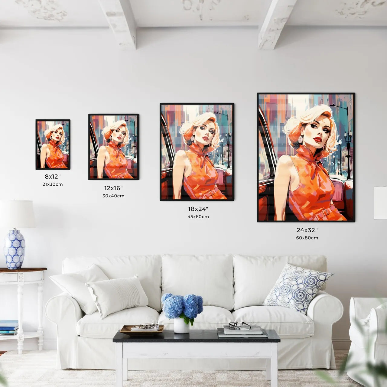 Woman In An Orange Dress Art Print Interior Design