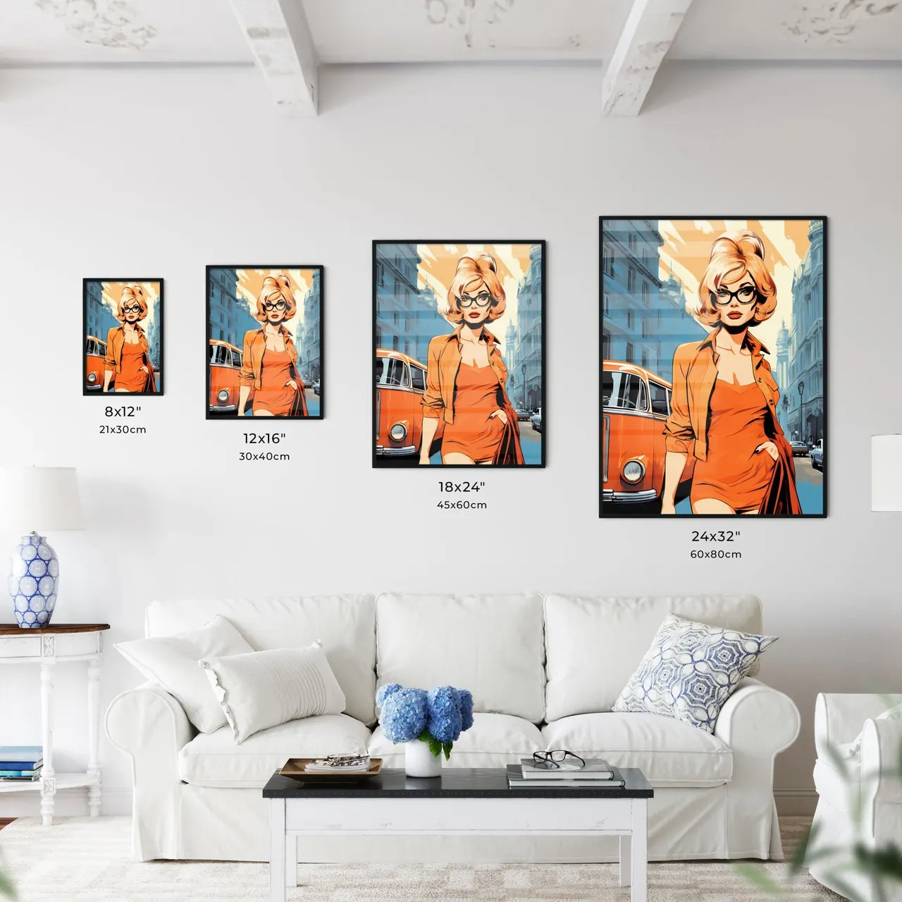 Woman In A Dress And Glasses Standing In A Street Art Print Interior Design