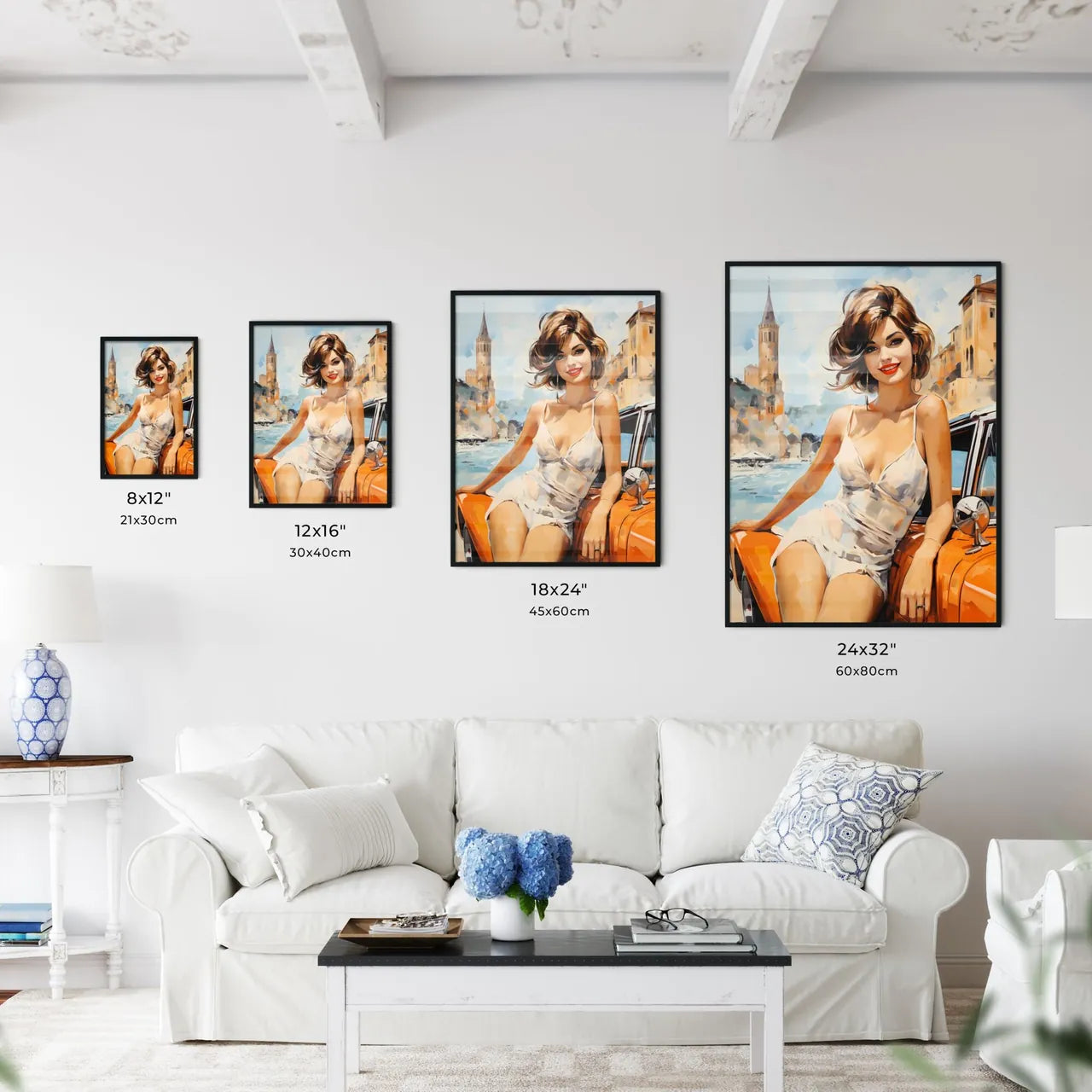 Woman Sitting On A Car Art Prin Wall Art