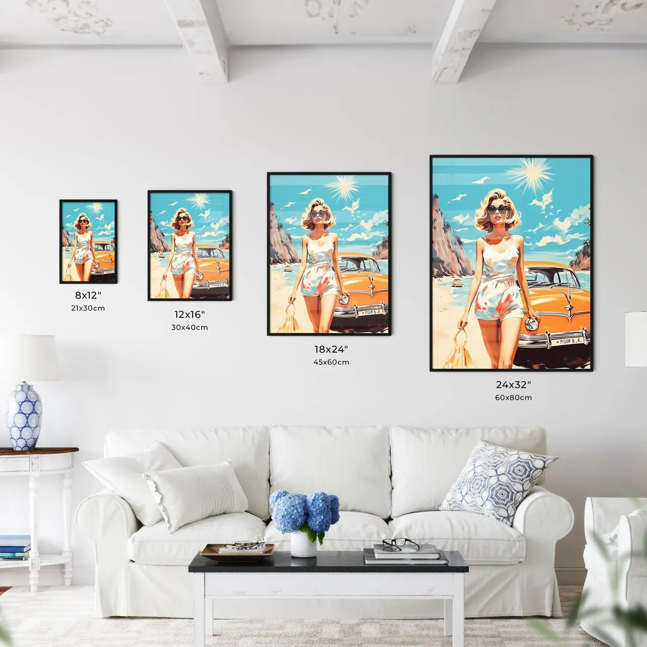 Woman In A White Dress And Sunglasses Standi Wall Art