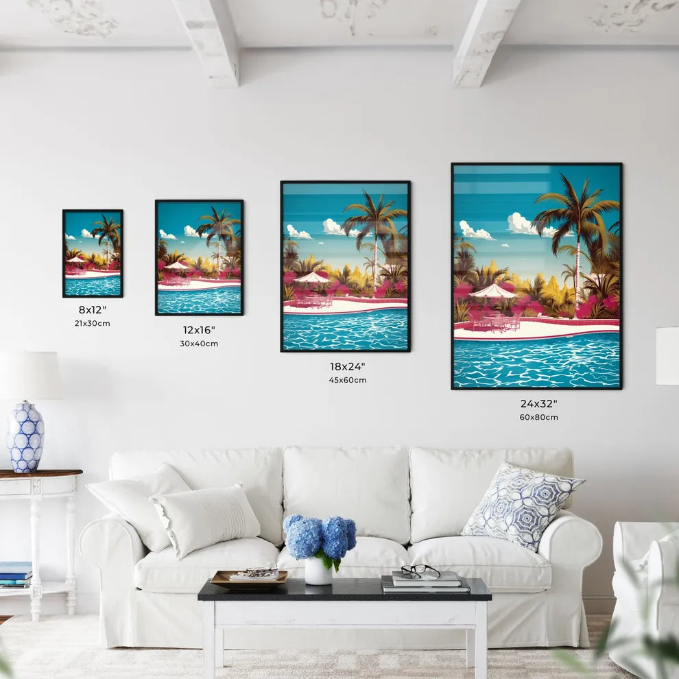 Pool With Tables And Chairs And Palm Trees A Wall Art
