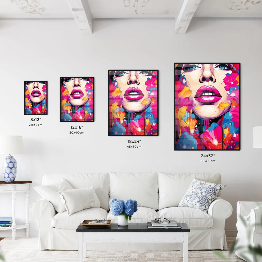 Womans Face With Pink Lips And Colorful Flow Wall Art