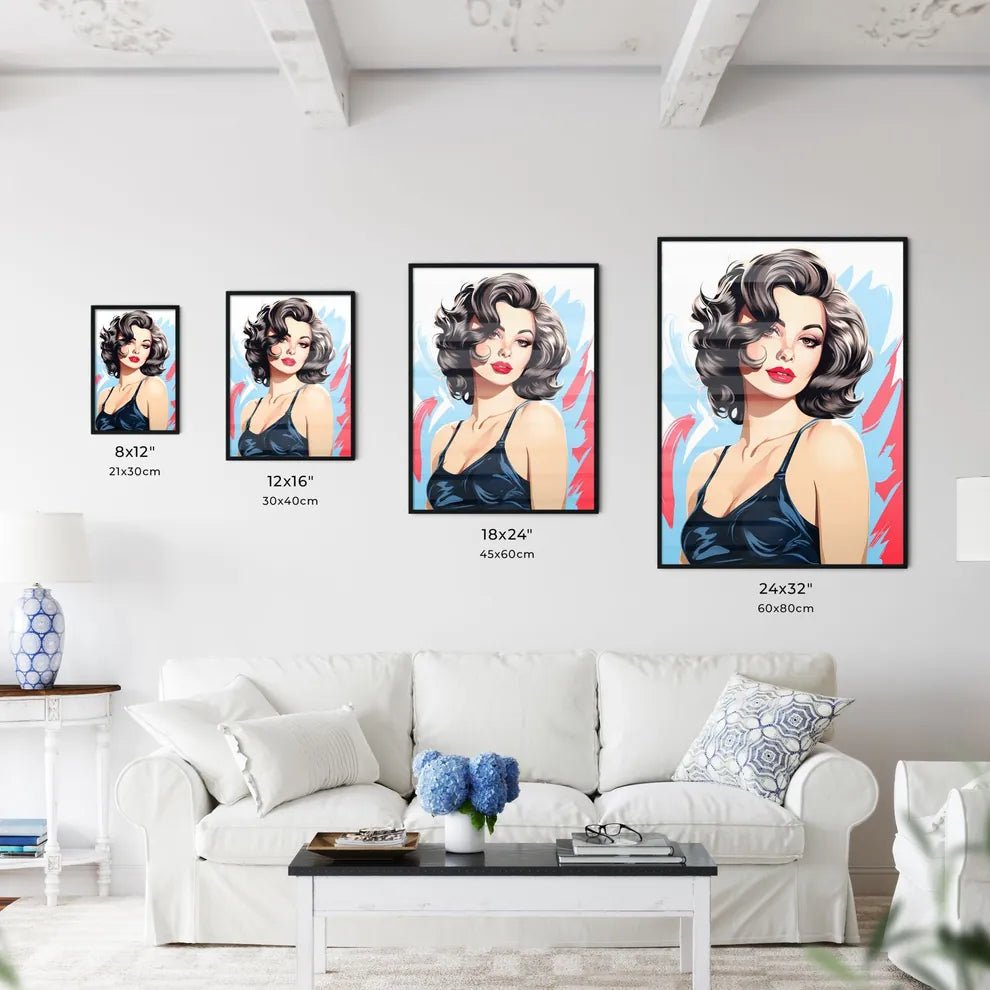 Woman With Curly Hair And Red Lips Art Prin Wall Art