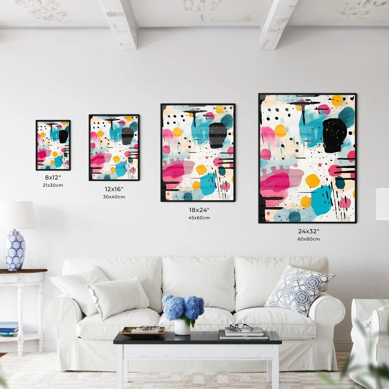 Colorful Pattern With Black And Pink Spots A Wall Art
