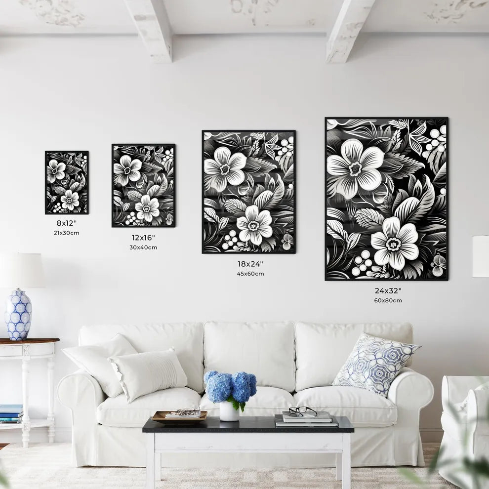 Black And White Floral Pattern Art Prin Wall Art