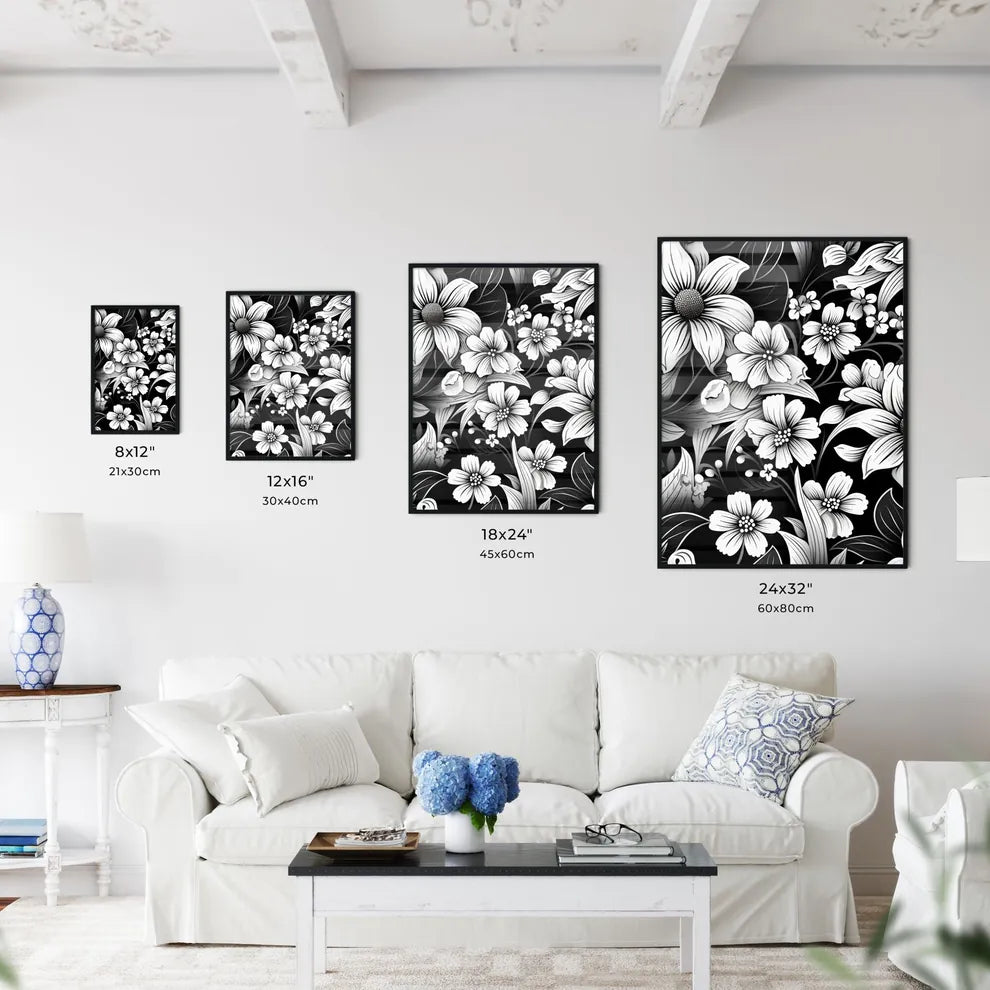 Black And White Floral Pattern Art Prin Wall Art