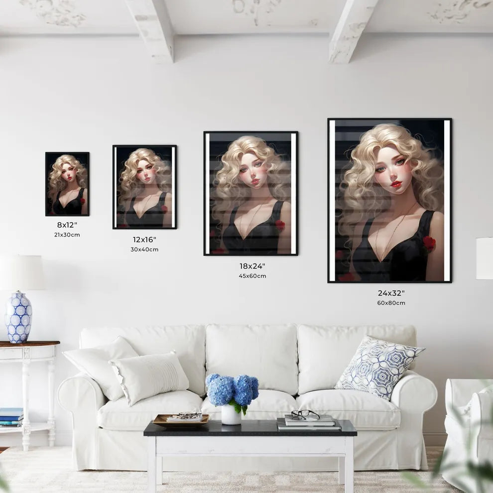 Woman With Long Blonde Hair And Red Lips Art Wall Art