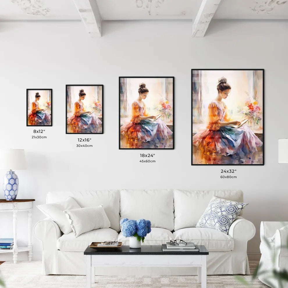 Woman In A Dress Reading A Book Art Prin Wall Art