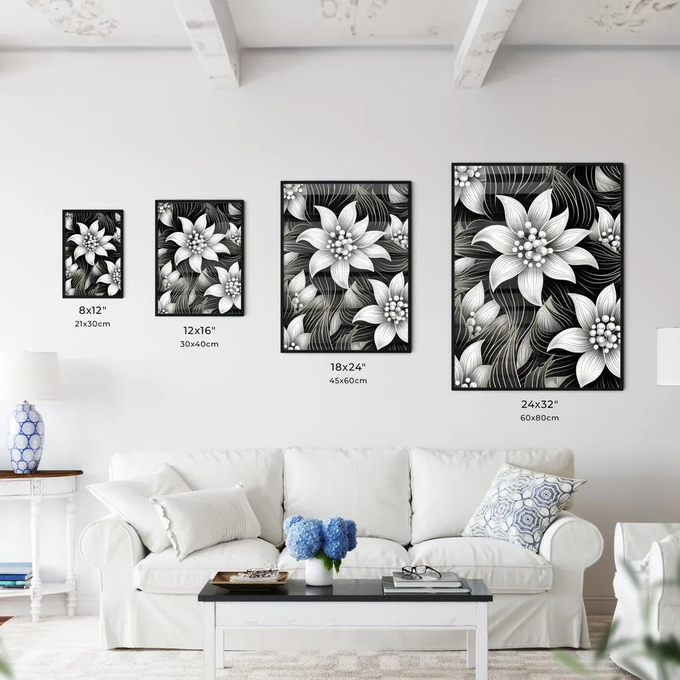 Black And White Flower Pattern Art Prin Wall Art