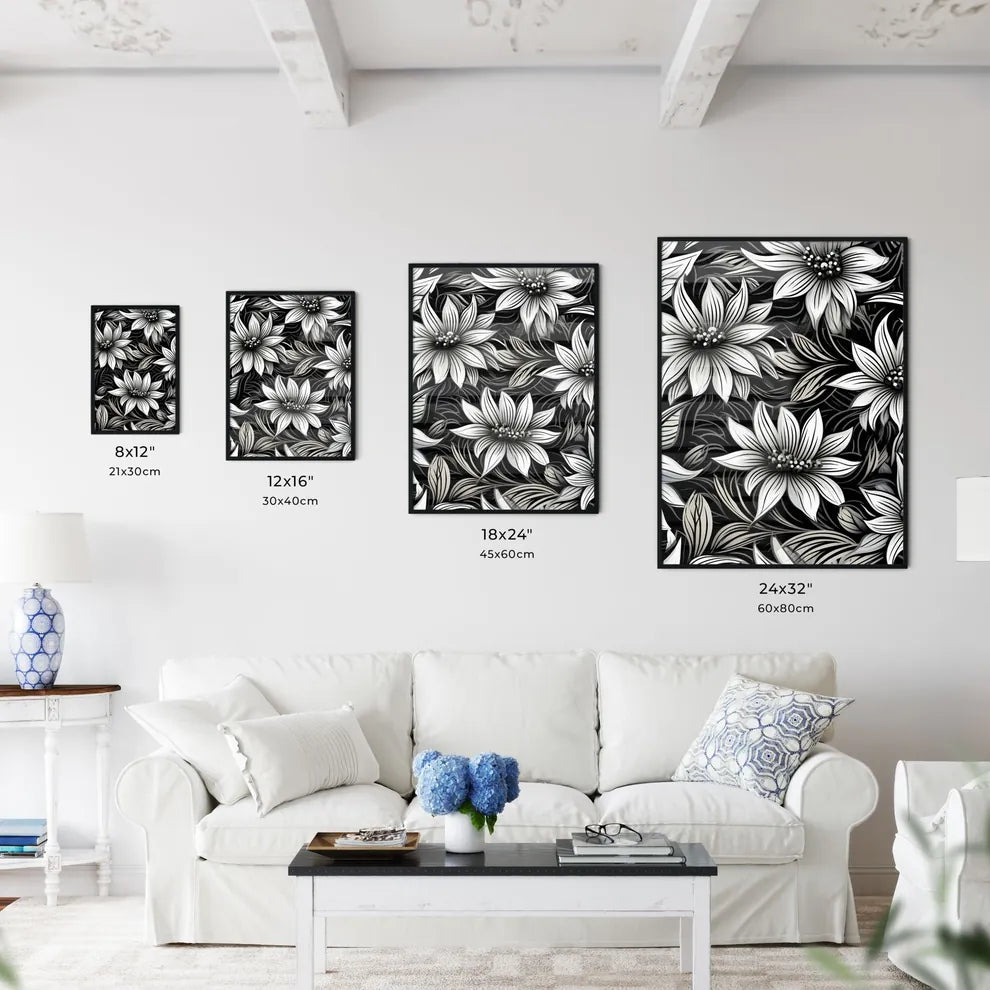 Black And White Floral Pattern Art Prin Wall Art