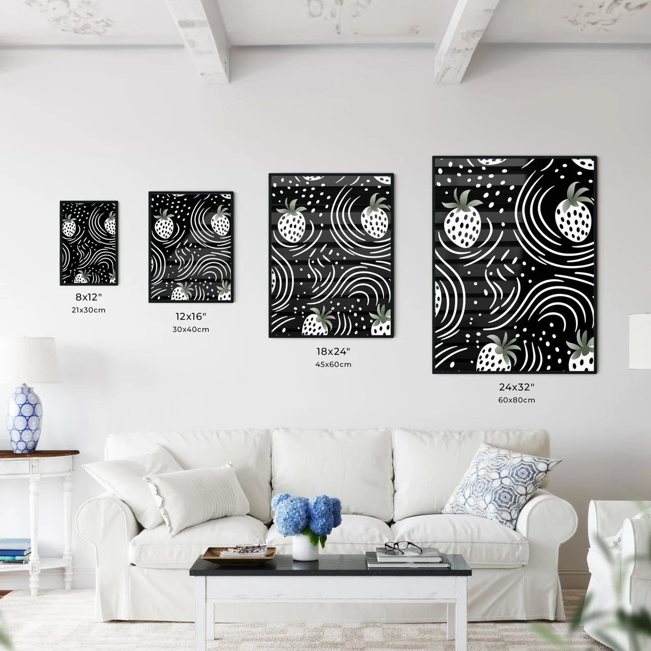 Pattern Of Strawberries And Swirls Art Prin Wall Art