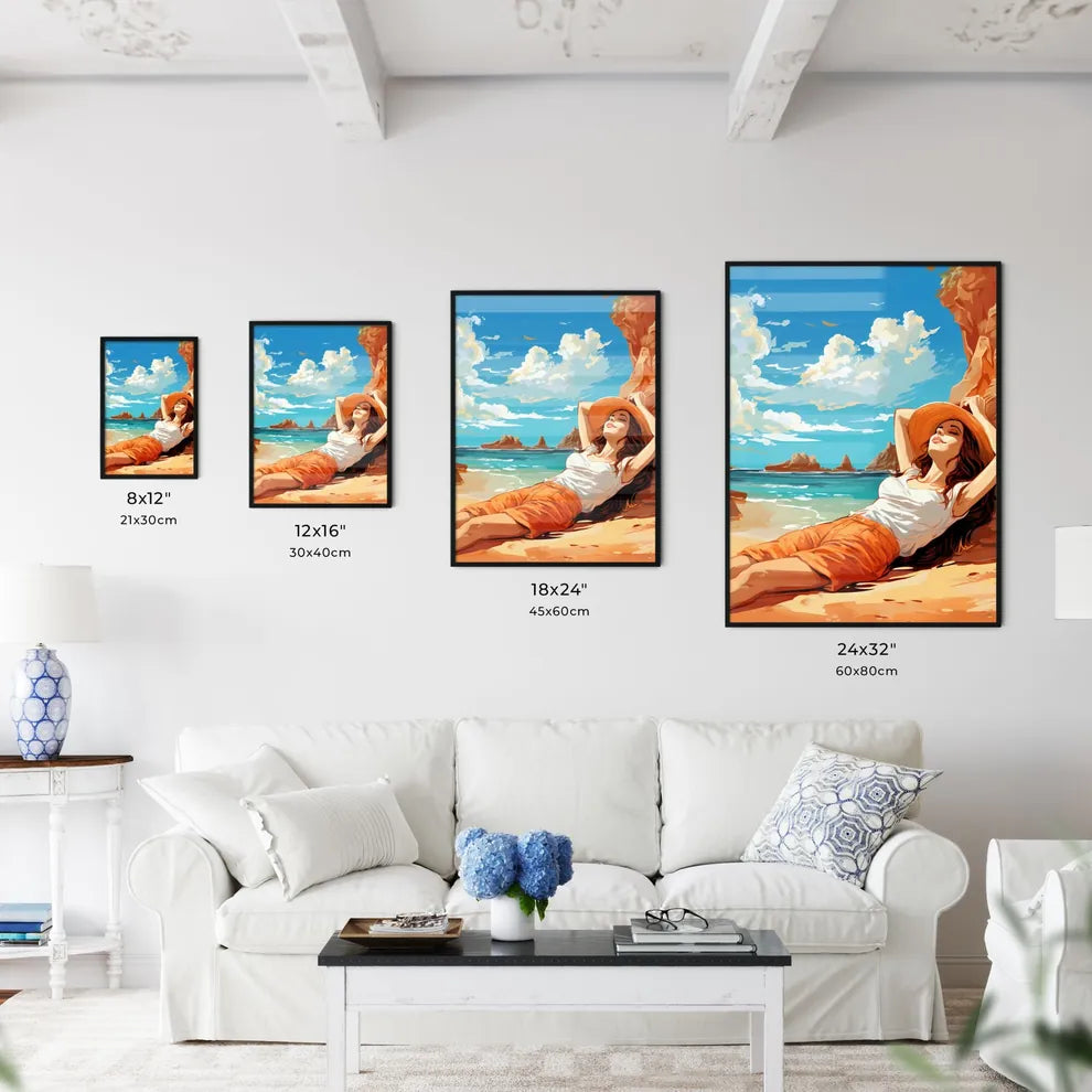 Woman Lying On A Beach Art Prin Wall Art