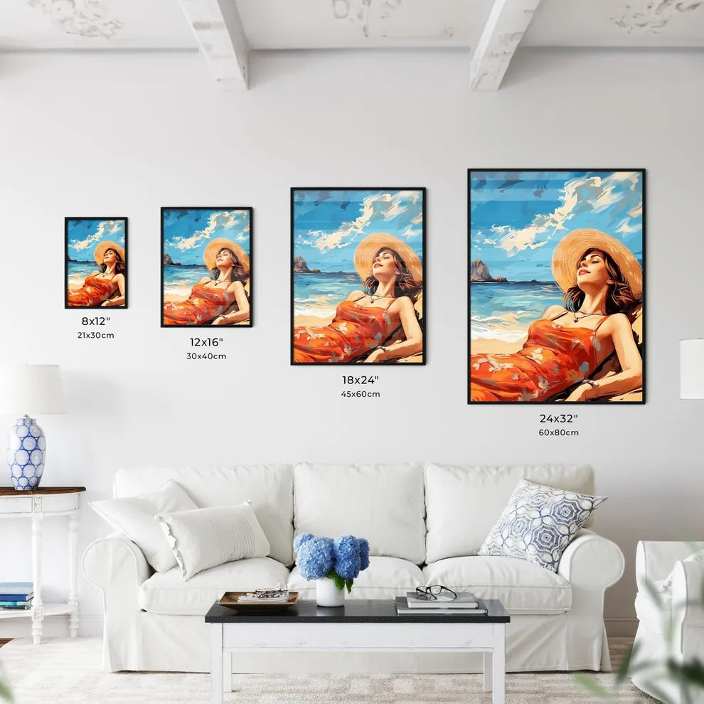 Woman Lying On A Beach Art Prin Wall Art
