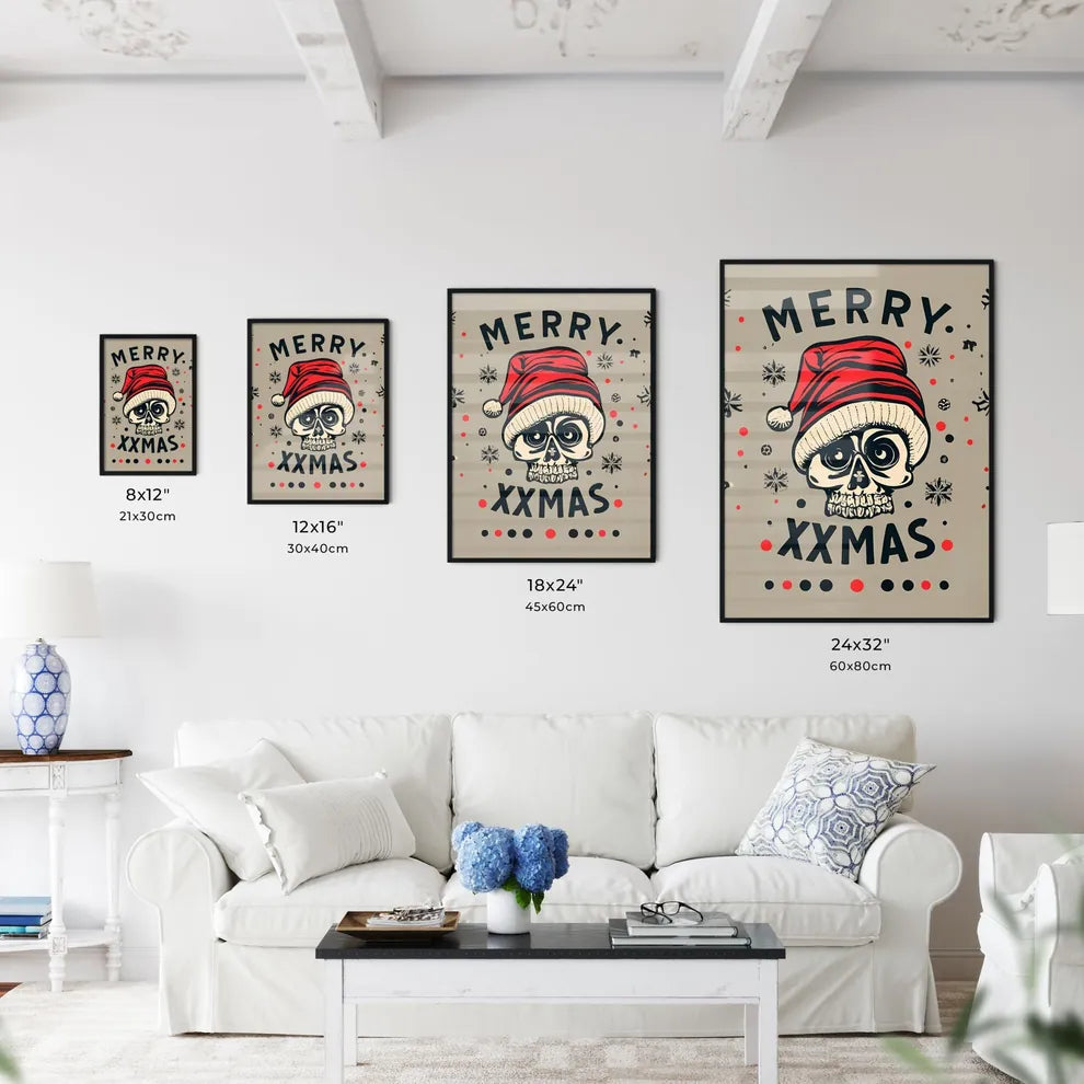 Merry Christmas - A Skull Wearing A Hat And Wall Art