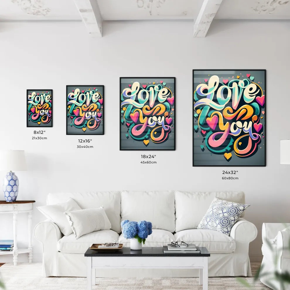 Love You - A Colorful Text With Hearts Art P Wall Art