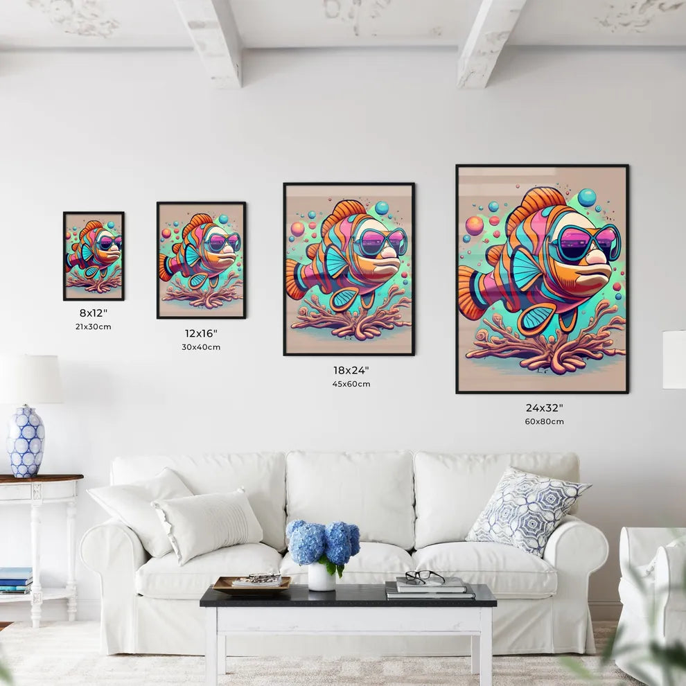 A Cartoon Of A Fish Wearing S Art Print