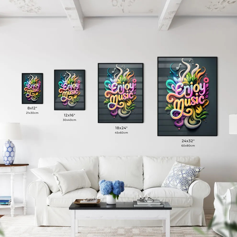 Enjoy Music - A Colorful Text On A Black Bac Wall Art