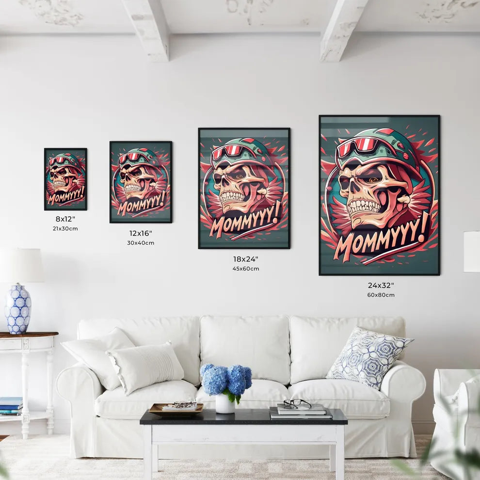 Mommyyy! - A Skull Wearing A Helmet And Sung Wall Art