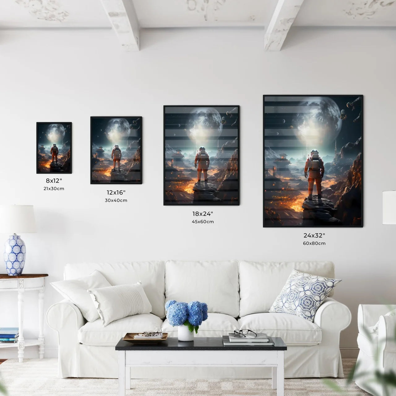 A Astronaut Standing On A Rock Looking At A Wall Art