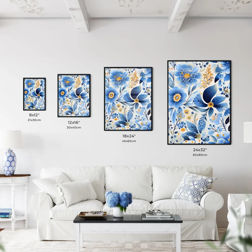 A Blue And Yellow Floral Patter Wall Art