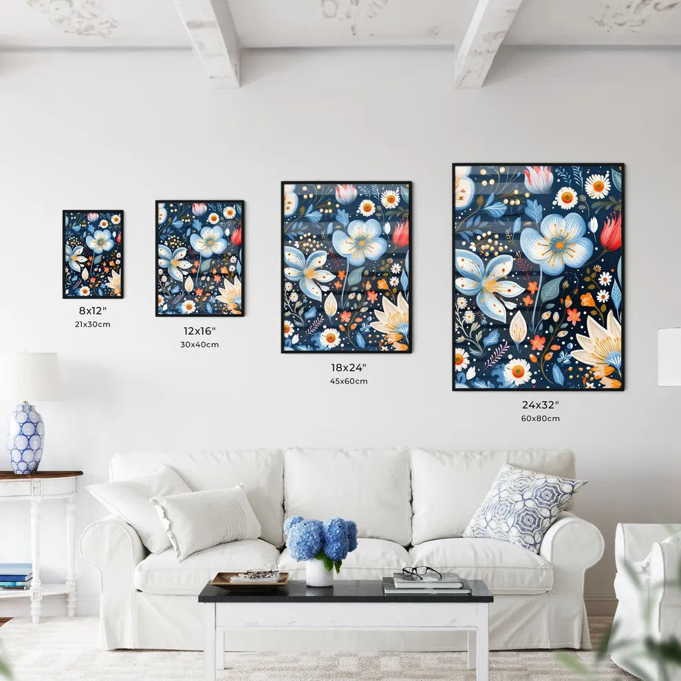 A Colorful Floral Pattern On A Dark Backgrou Wall Art