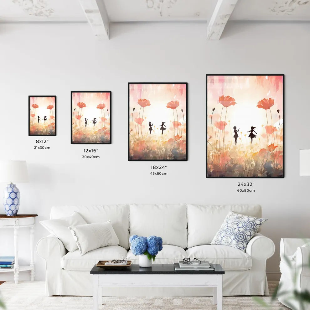 A Couple Of Girls Dancing In A Flower Fiel Wall Art