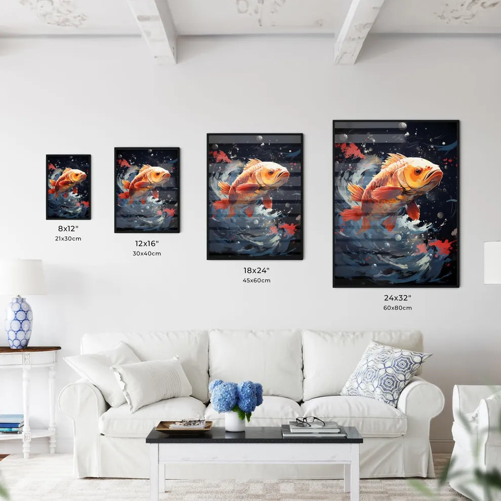 A Gold Fish Swimming In Water Art Print