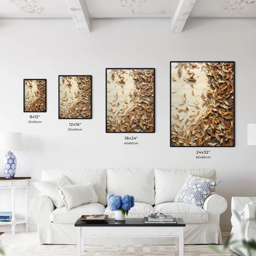 A Group Of Brown Leaves On A White Surfac Wall Art