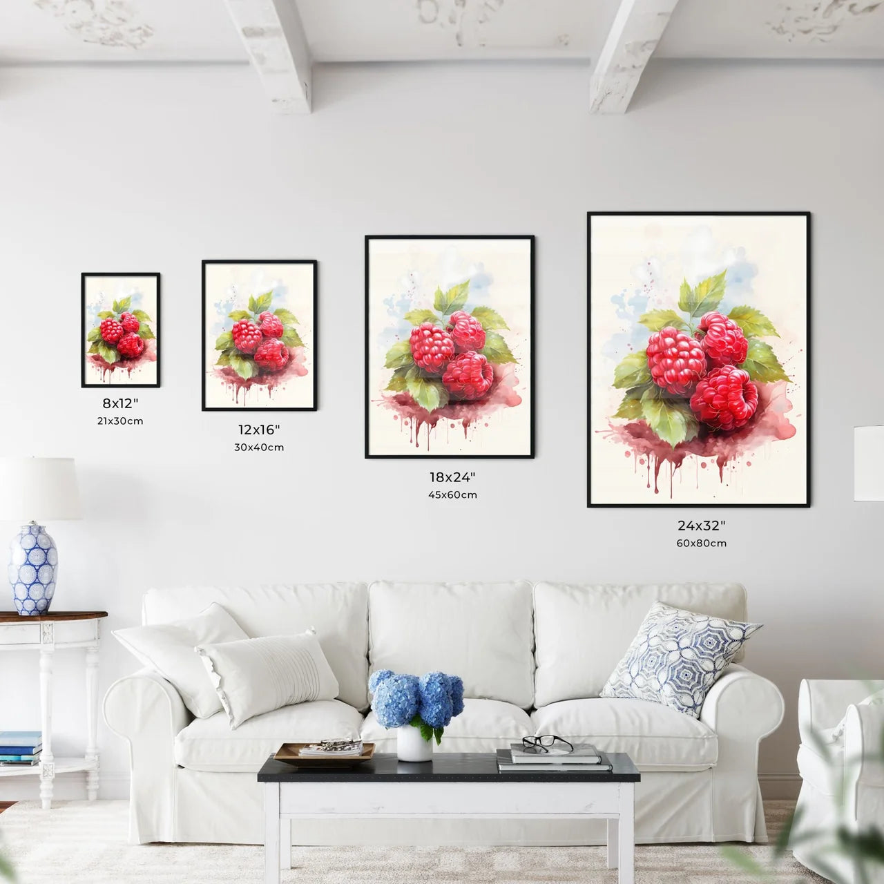A Group Of Raspberries With Leave Wall Art
