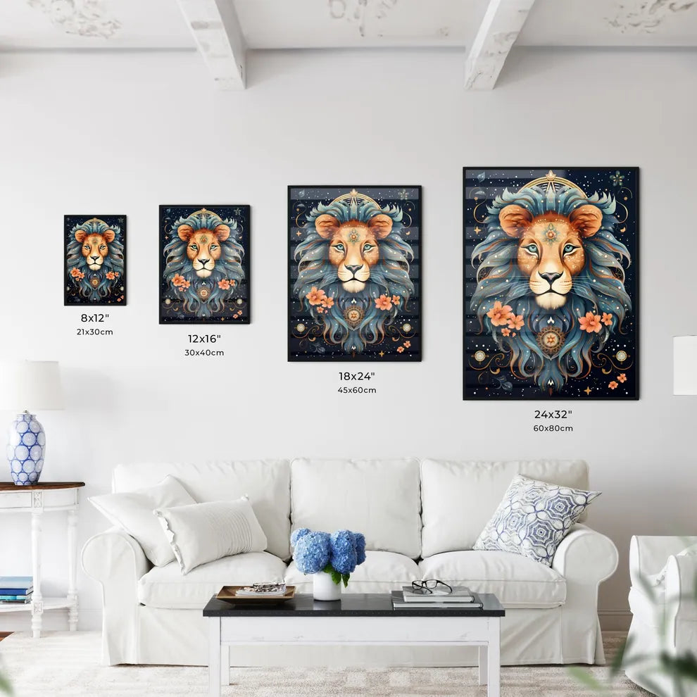 A Lion With Blue Hair And Flo Art Print